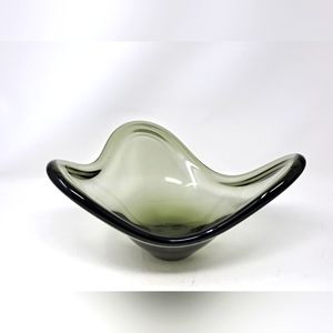 Vintage Smokey Green Art Glass Bowl Signed HolmeGaard On The Bottom